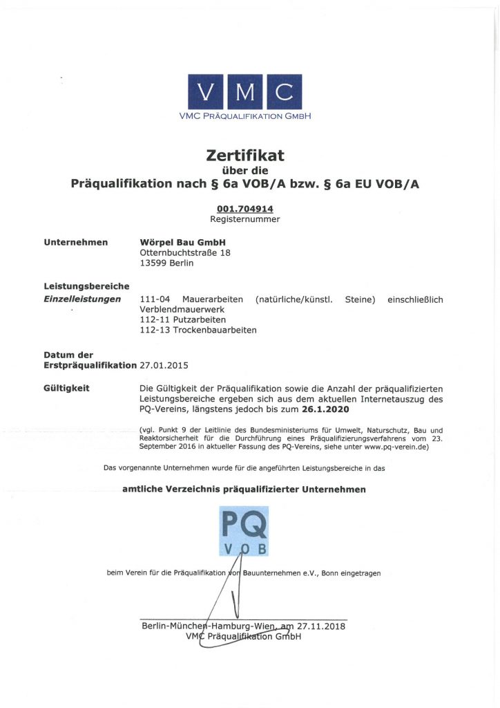 Zertifikat VMC