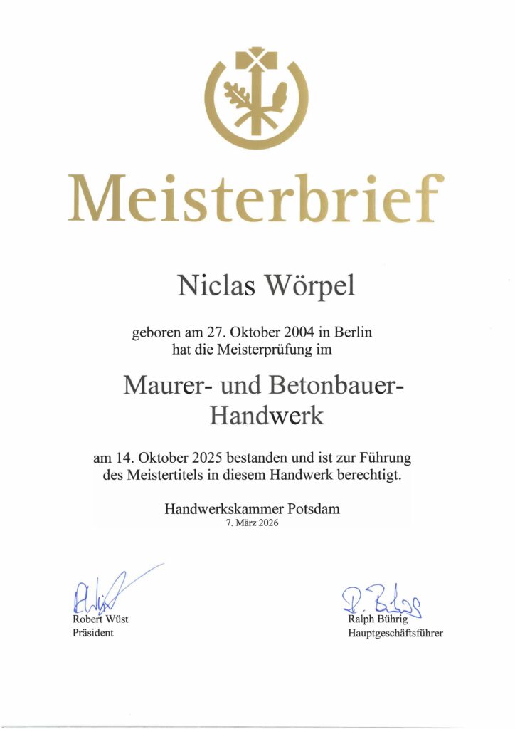 Meisterbrief Wörpel